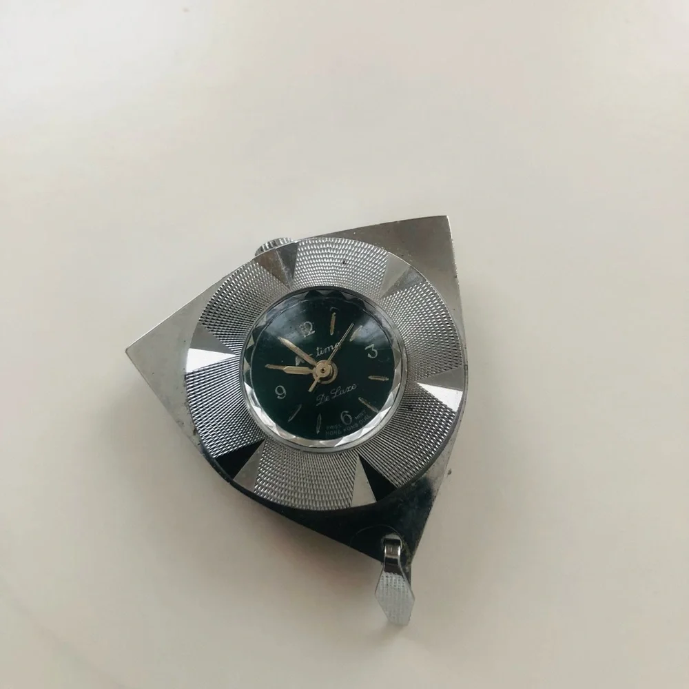 Vintage Style Silver Travel Alarm Clock with Green Dial